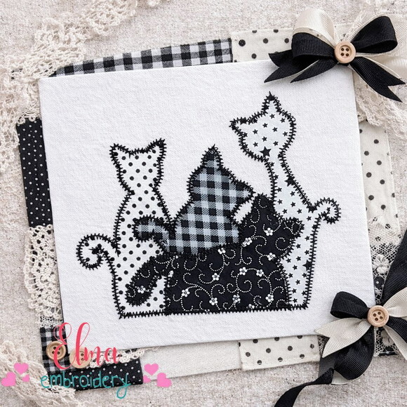 Matriz de Bordado Gatos Aplique Zigzag - Ponto Zigzag