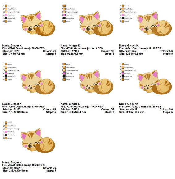 Matriz de Bordado Gato Laranja Ponto Cheio