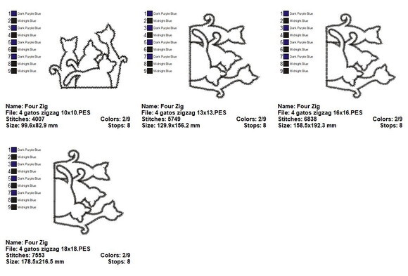 Matriz de Bordado Gatos Aplique Zigzag - Ponto Zigzag