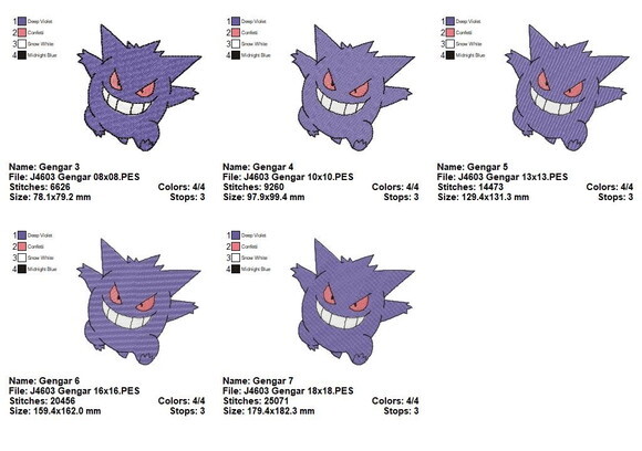 Matriz de Bordado Gengar Pokemon Ponto Cheio
