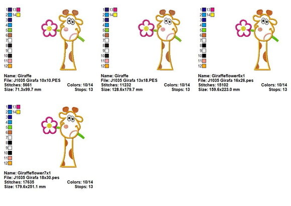 Matriz de Bordado Girafa com Flor Aplique