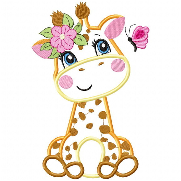 Matriz de Bordado Girafa com Flores Aplique