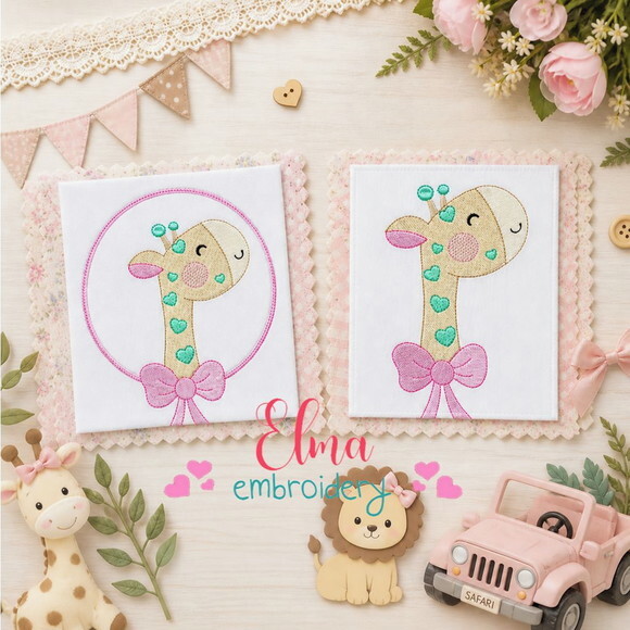 Matriz de Bordado Girafa Cute Aplique e Ponto Cheio