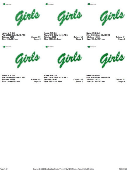Matriz de Bordado Girls Retrô Ponto Cheio