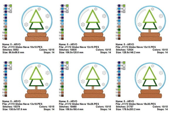 Matriz de Bordado Globo de Neve com Árvore em Aplique J1172