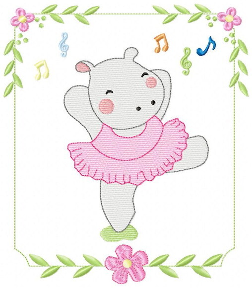 Matriz de Bordado Hipopótamo Bailarina Ponto Cheio