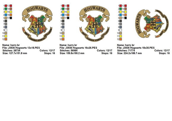 Matriz de Bordado Hogwarts Brasão Oficial Ponto Cheio