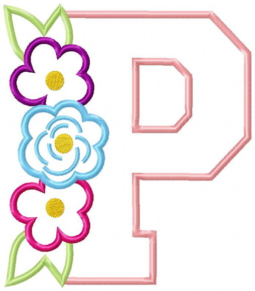 Matriz de Bordado Letra P Floral Delicada Aplique