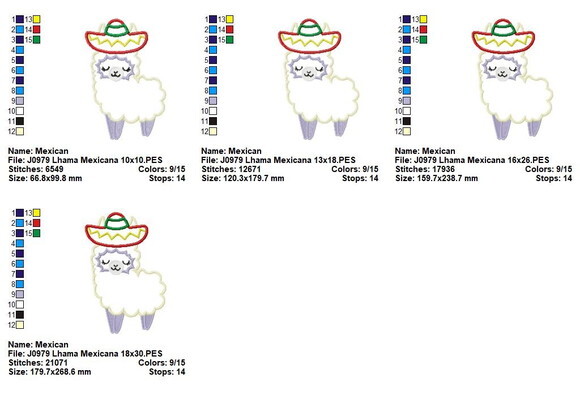 Matriz de Bordado Lhama com Chapéu Mexicano Aplique