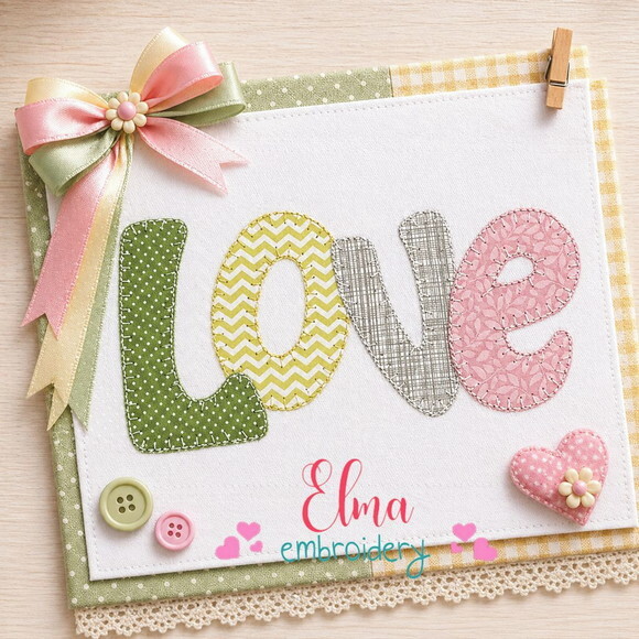 Matriz de Bordado Love Patchwork Aplique