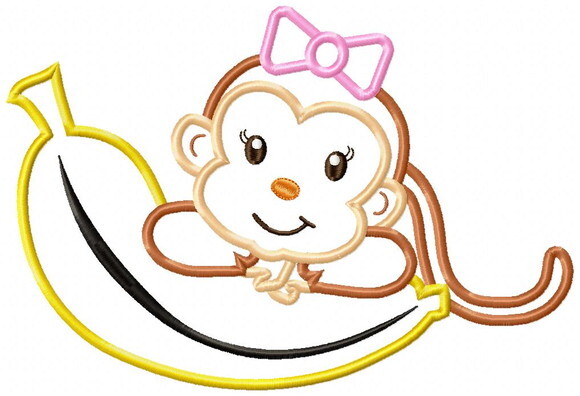 Matriz de Bordado Macaquinha na Banana Fofinha