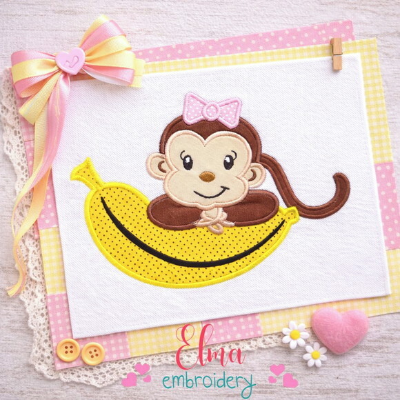 Matriz de Bordado Macaquinha na Banana Fofinha