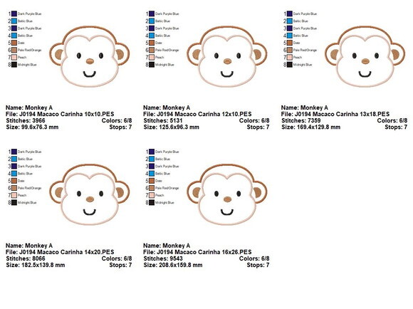 Matriz de Bordado Macaquinho Carinha Feliz Aplique