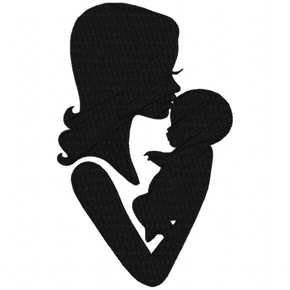 Matriz de Bordado Mãe com Bebê Silhueta Ponto Cheio