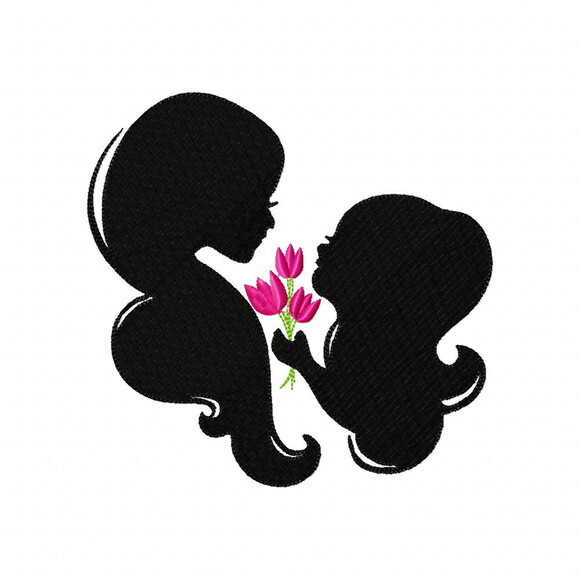 Matriz de Bordado Mãe e Filha com Flores Ponto Cheio