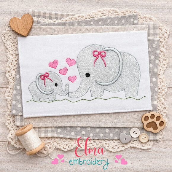 Matriz de Bordado Mamãe Elefante e Filhote Ponto Cheio