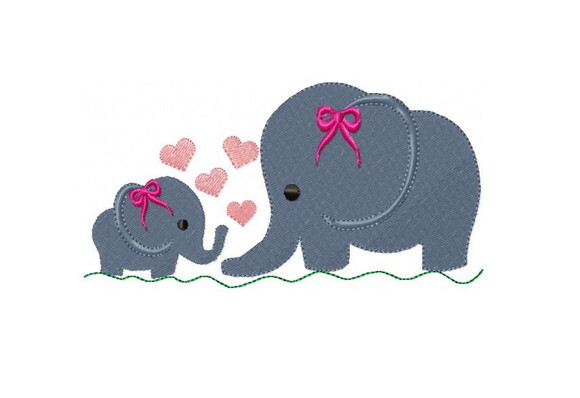 Matriz de Bordado Mamãe Elefante e Filhote Ponto Cheio