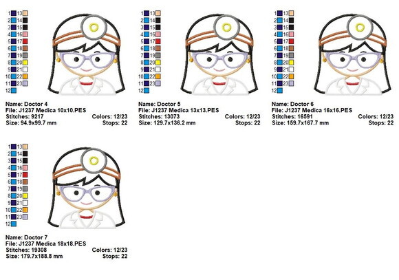 Matriz de Bordado Médica com Óculos Aplique