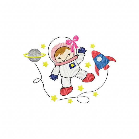 Matriz de Bordado Menina Astronauta Ponto Sketch