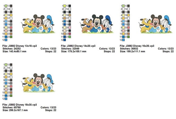Matriz de Bordado Mickey Pluto e Donald Baby