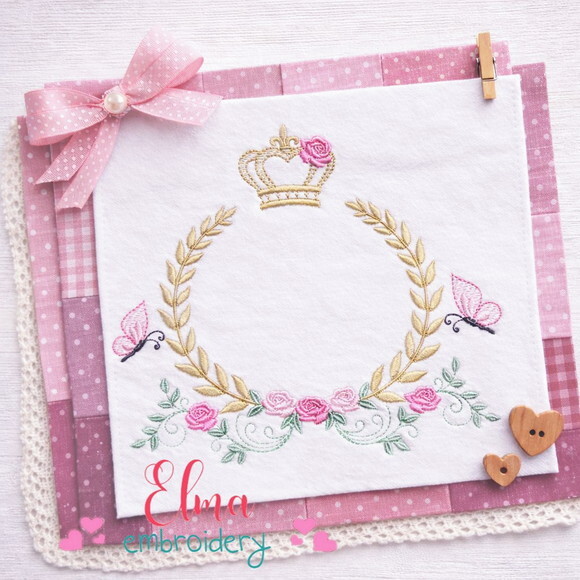 Matriz de Bordado Moldura Floral Coroa Ponto Satin