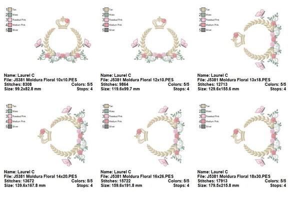 Matriz de Bordado Moldura Floral Coroa Ponto Satin
