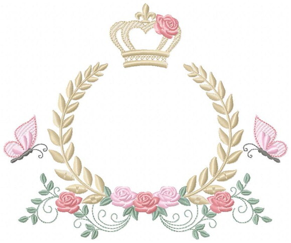 Matriz de Bordado Moldura Floral Coroa Ponto Satin