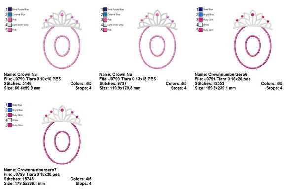 Matriz de Bordado Número 0 com Coroa Aplique