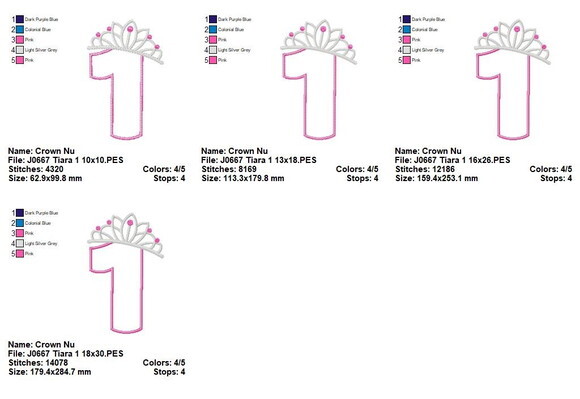 Matriz de Bordado Número 1 com Tiara Princesa Aplique