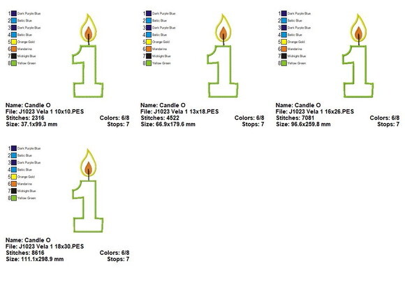 Matriz de Bordado Número 1 com Vela Aplique