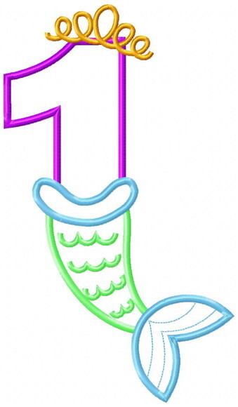 Matriz de Bordado Número 1 Sereia com Coroa Aplique
