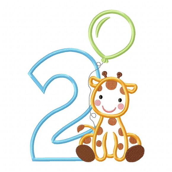 Matriz de Bordado Número 2 com Girafa e Balão Aplique