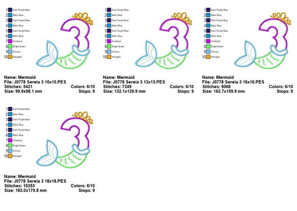 Matriz de Bordado Número 3 Sereia Aplique