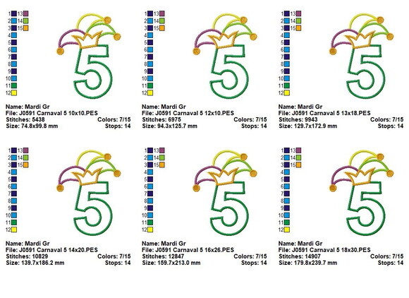 Matriz de Bordado Número 5 Carnavalesco Aplique J0591