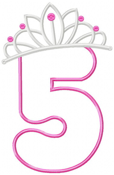 Matriz de Bordado Número 5 com Tiara Princesa Aplique