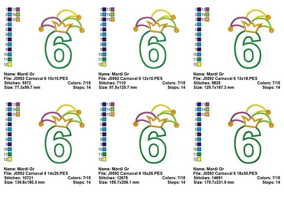 Matriz de Bordado Número 6 Alegre de Carnaval Aplique