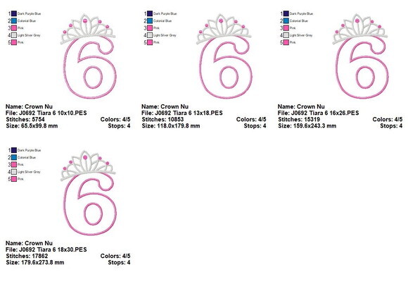 Matriz de Bordado Número 6 com Tiara Aplique