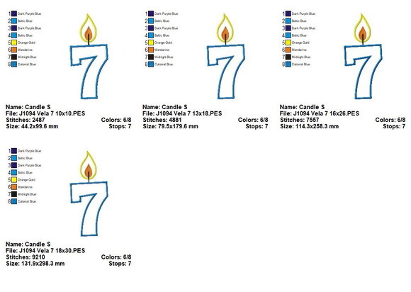Matriz de Bordado Número 7 Vela Aplique