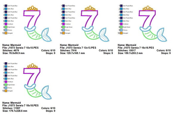 Matriz de Bordado Número 7 Sereia Aplique