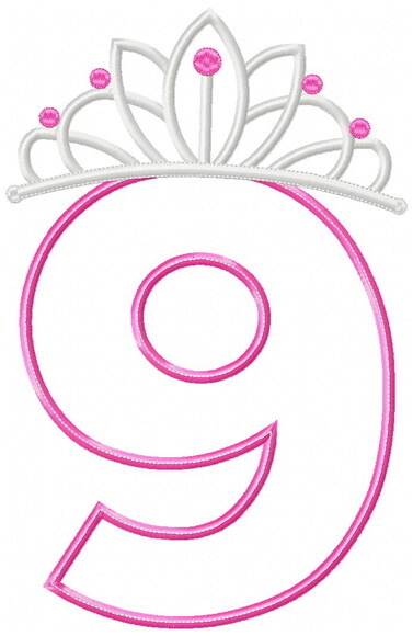 Matriz de Bordado Número 9 com Tiara Aplique