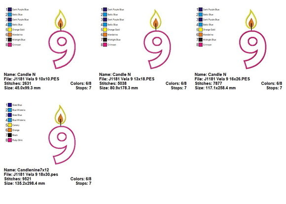 Matriz de Bordado Número 9 Vela Aplique