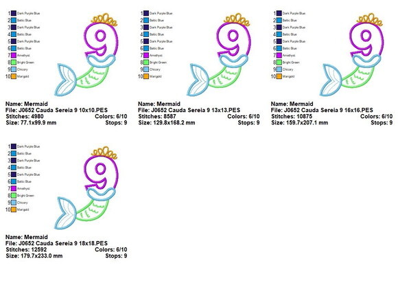 Matriz de Bordado Número 9 Sereia Aplique