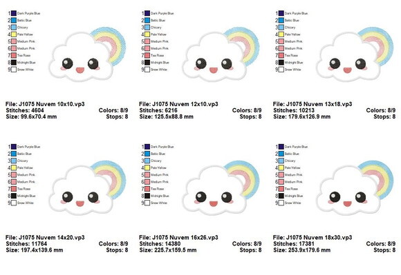 Matriz de Bordado Nuvem Arco Íris Aplique