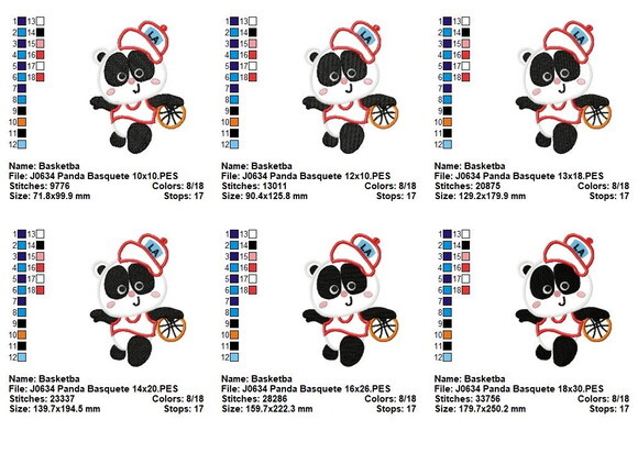 Matriz de Bordado Panda Jogando Basquete Aplique