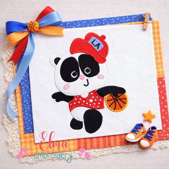 Matriz de Bordado Panda Jogando Basquete Aplique
