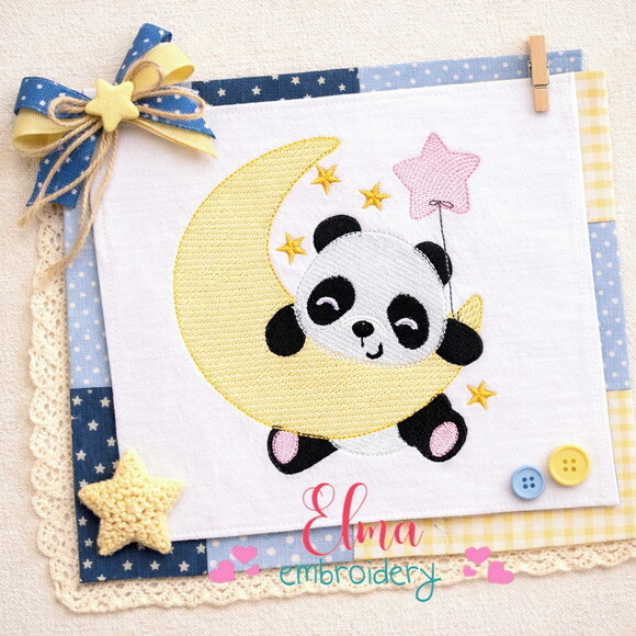 Matriz de Bordado Panda na Lua Ponto Sketch