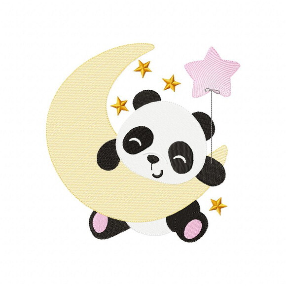 Matriz de Bordado Panda na Lua Ponto Sketch