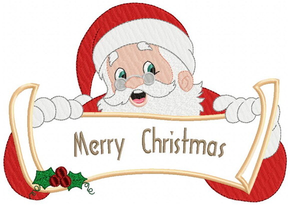 Matriz de Bordado Papai Noel com Faixa Merry Christmas