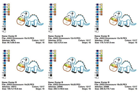 Matriz de Bordado Páscoa Dinossauro com Cestinha