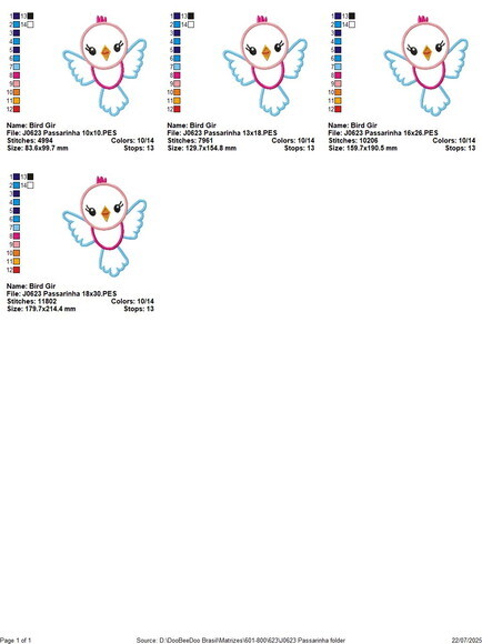Matriz de Bordado Passarinha Aplique